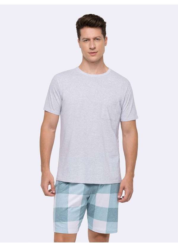 Veggi - Pijama Manga Curta Masculino com Bermuda Cinza