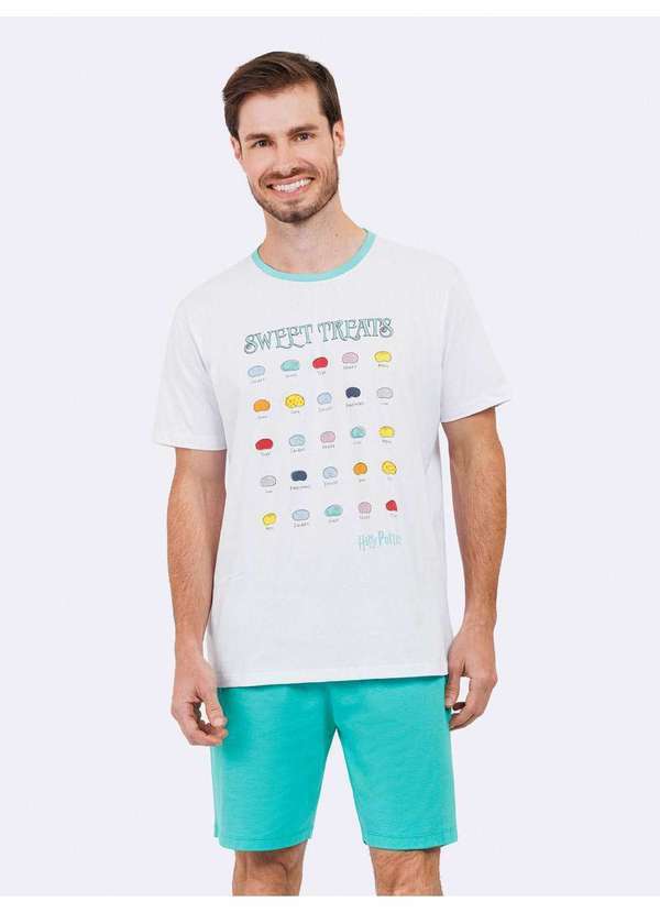 Veggi - Pijama Manga Curta Masculino Feijõezinhos Mágicos Branco