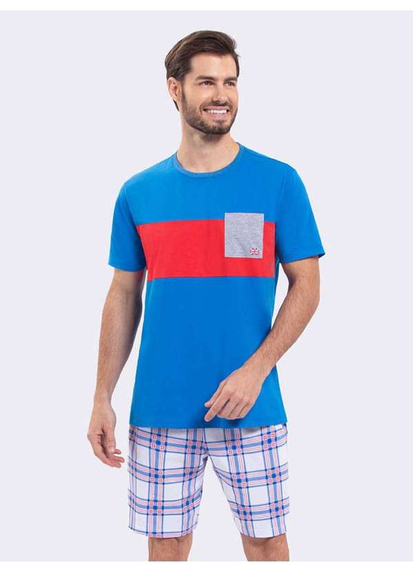 Veggi - Pijama Manga Curta Masculino London Azul