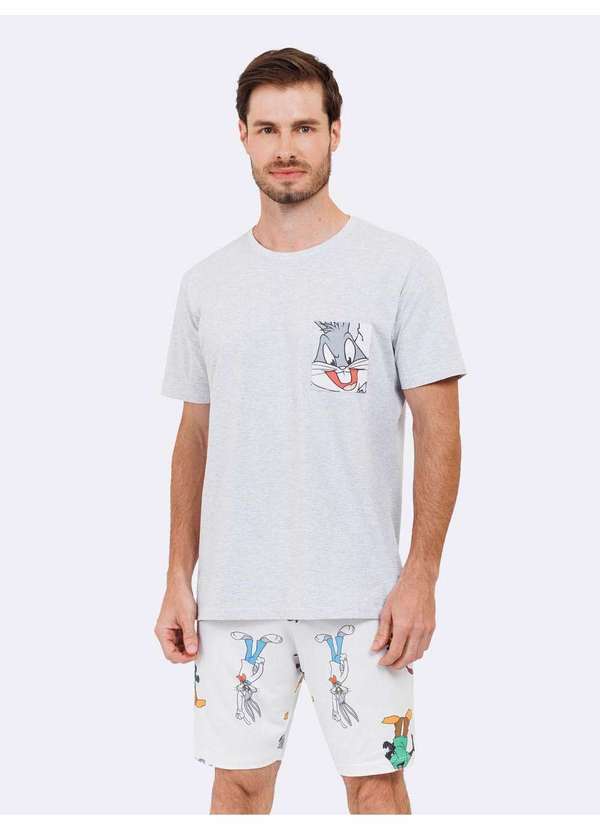 Veggi - Pijama Manga Curta Masculino Loney Tunes Cinza