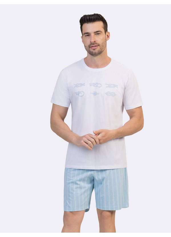 Veggi - Pijama Manga Curta Masculino Memórias de Verão Branco