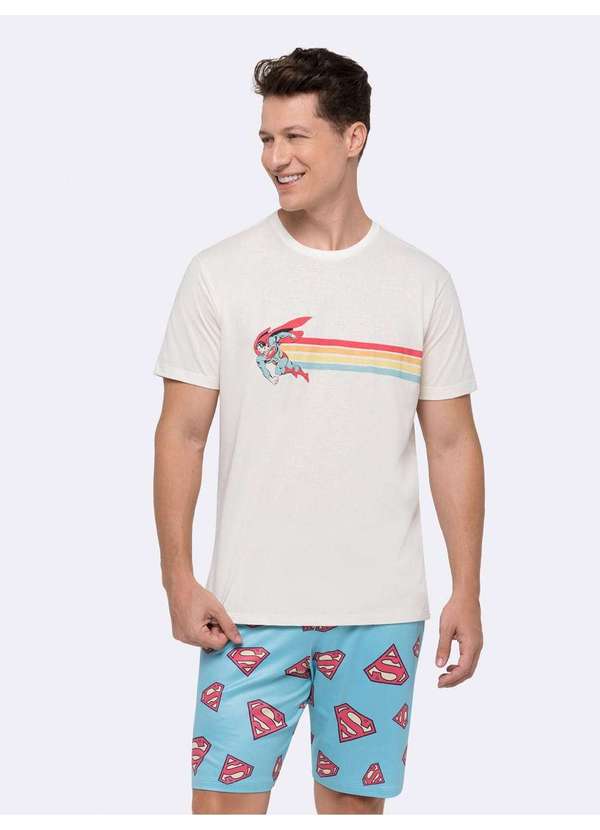 Veggi - Pijama Manga Curta Masculino Superman Bege