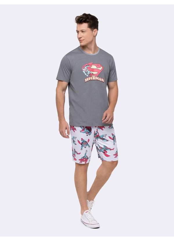 Veggi - Pijama Manga Curta Masculino Superman Cinza 2