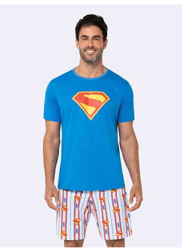 Veggi - Pijama Manga Curta Masculino Superman Azul
