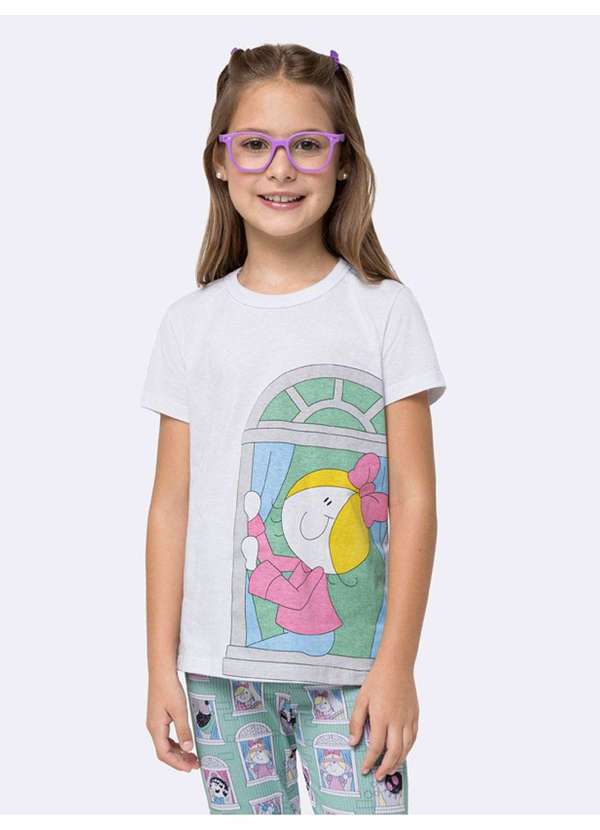 Veggi - Pijama Manga Curta com Calça Infantil Bia Janela Branco