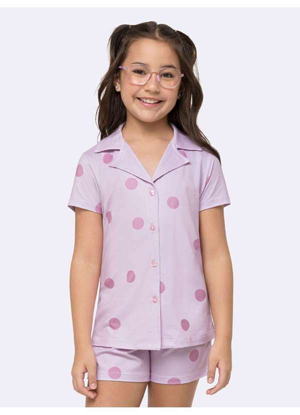 Veggi - Pijama Manga Curta Infantil Americano Corações Ao Sol Rosa