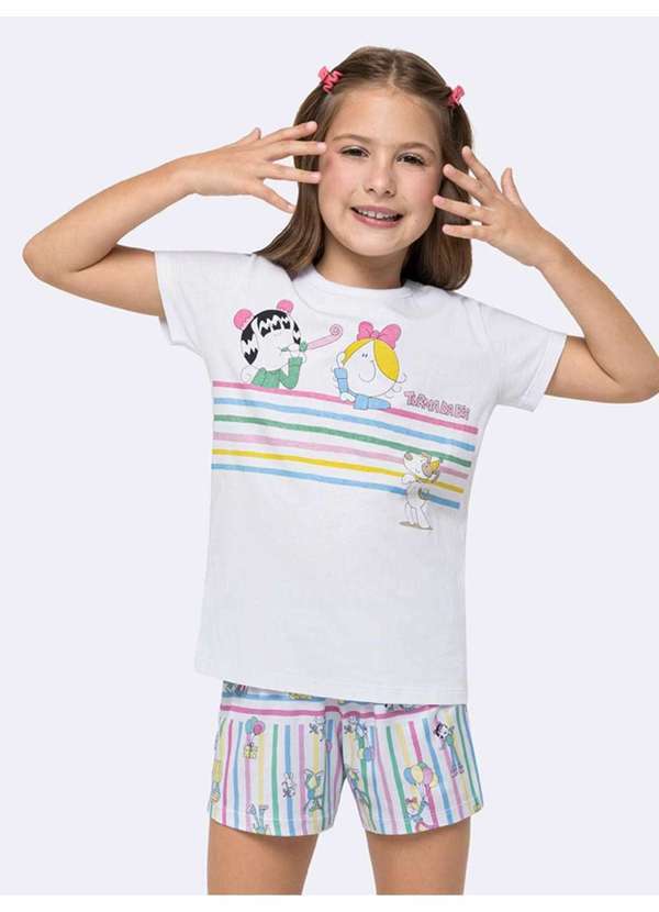 Veggi - Pijama Manga Curta Infantil Bia Listras Branco