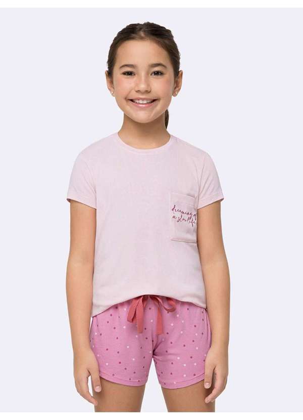 Veggi - Pijama Manga Curta Infantil Corações Ao Sol Rosa