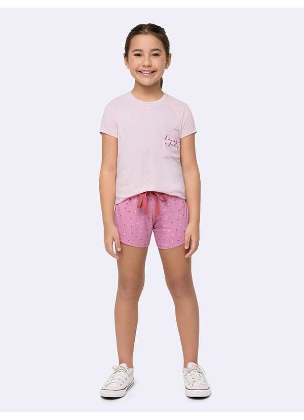 Veggi - Pijama Manga Curta Infantil Corações Ao Sol Rosa 2