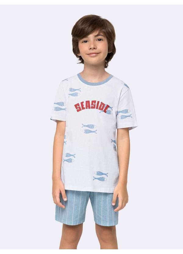 Veggi - Pijama Manga Curta Infantil Masculino Memórias de Verão Branco