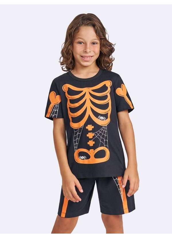 Veggi - Pijama Manga Curta Montros Esqueleto Preto