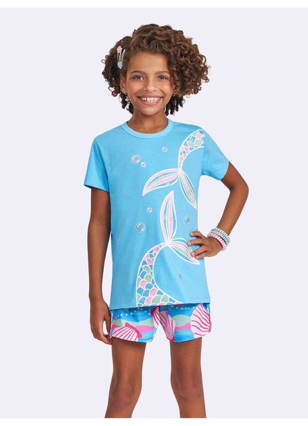 Veggi - Pijama Manga Curta Sereia Azul
