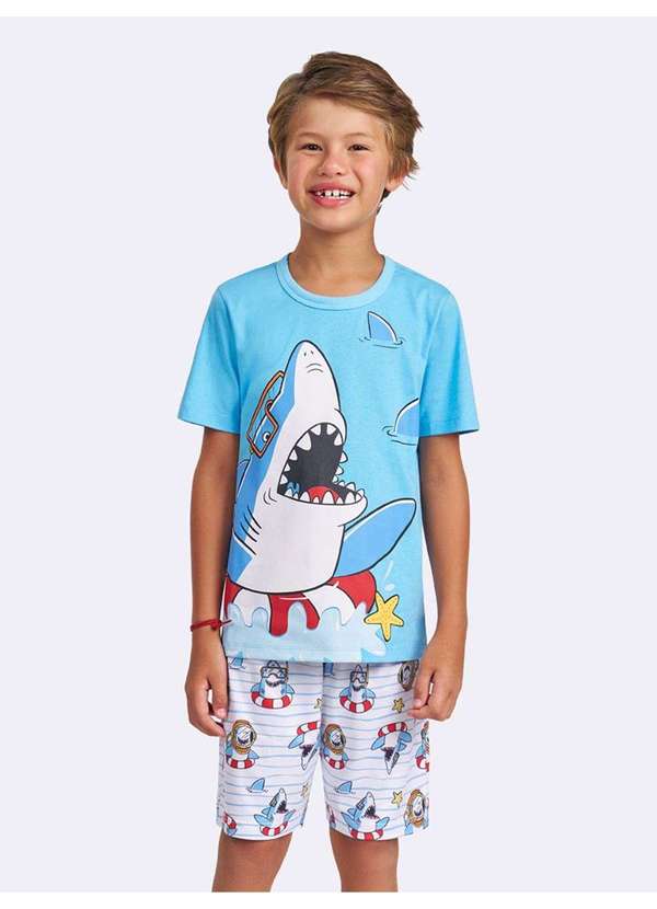 Veggi - Pijama Manga Curta Tubarão Azul