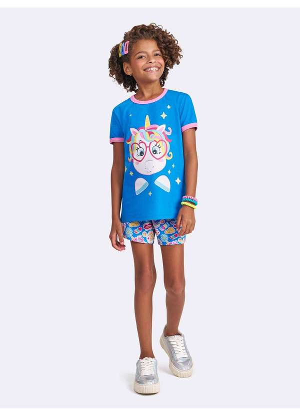 Veggi - Pijama Manga Curta Unicórnio Magic Stickers Azul 2