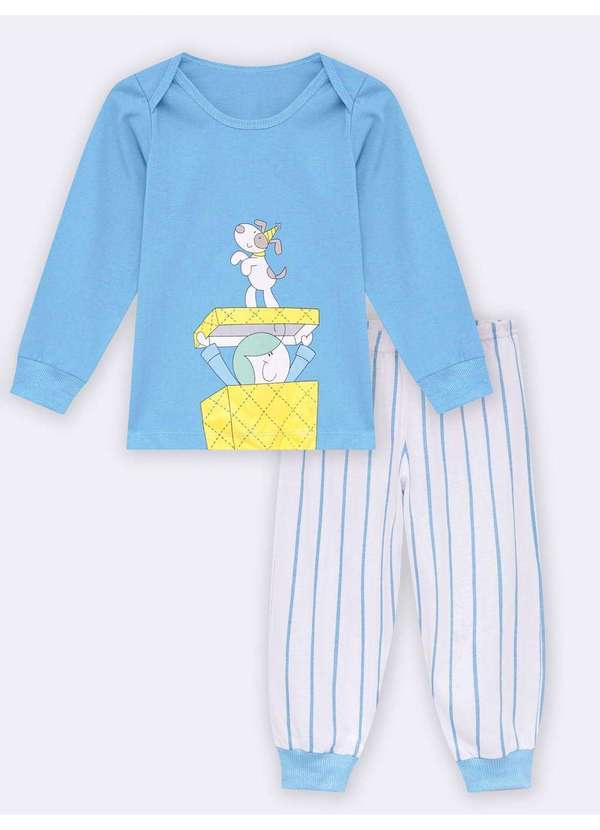 Veggi - Pijama Manga Longa Masculino Bebê Bia Listras Azul