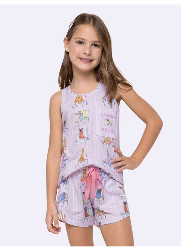 Veggi - Pijama Regata Infantil Corações Ao Sol Rosa