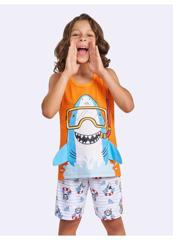 Veggi - Pijama Regata Tubarão Laranja