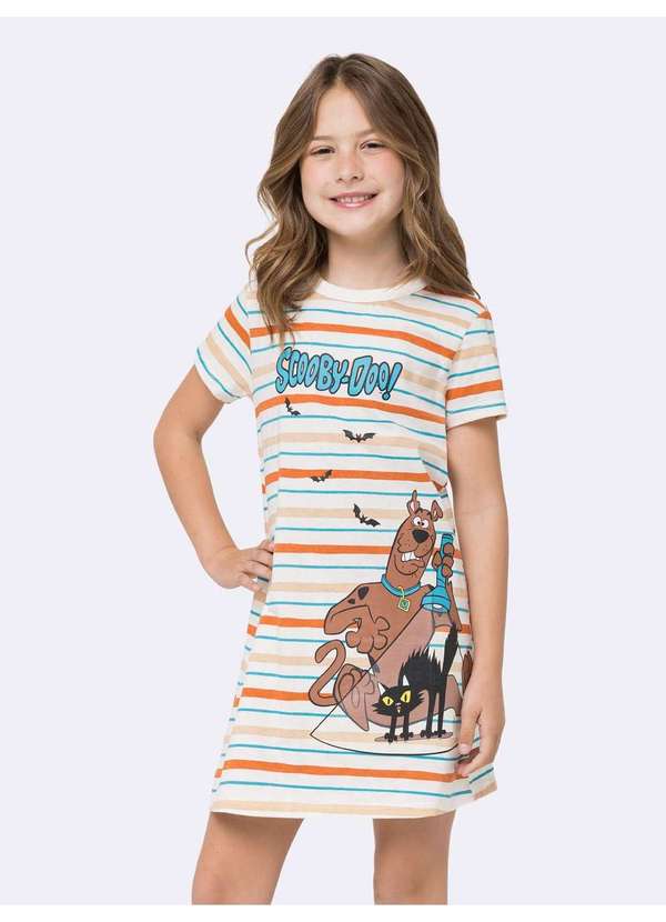 Veggi - Camisola Manga Curta Infantil Scooby-Doo Listrada Bege