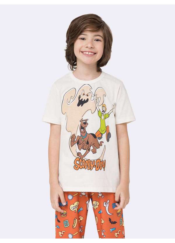 Veggi - Pijama Manga Curta com Calça Infantil Longo Scooby-Doo Bege