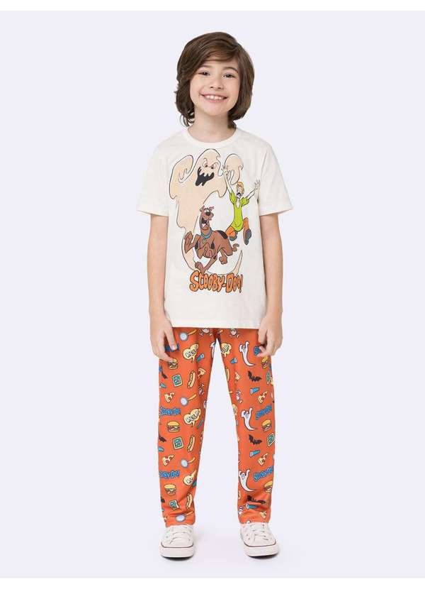 Veggi - Pijama Manga Curta com Calça Infantil Longo Scooby-Doo Bege 2