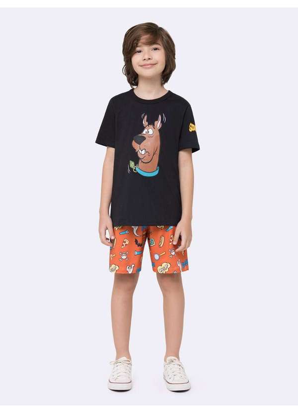 Veggi - Pijama Manga Curta Masculino Infantil Scooby-Doo com Bermuda Preto 2