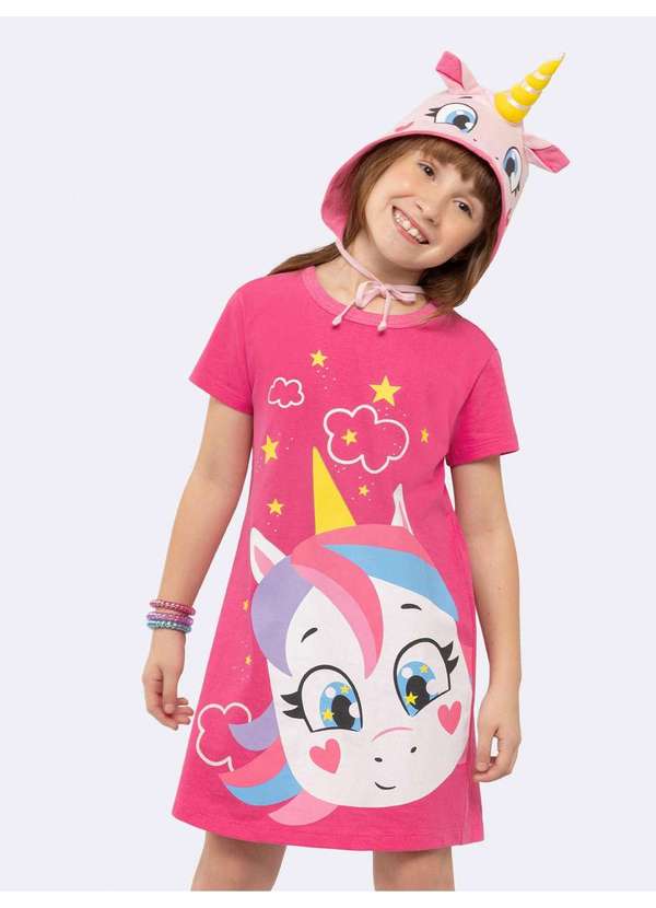 Veggi - Camisola Infantil de Unicórnio com Capuz Encantado Rosa