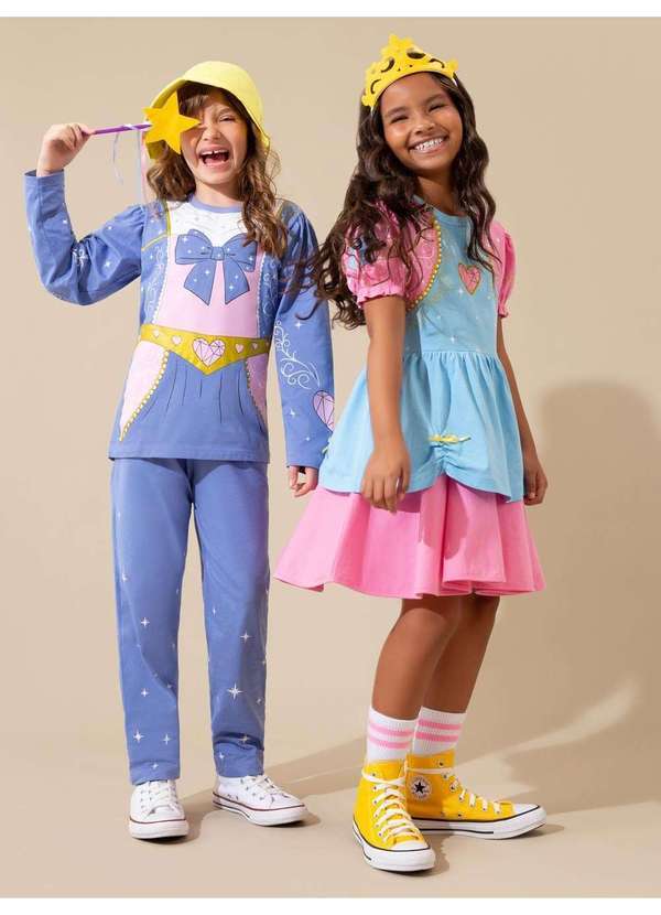 Veggi - Camisola Manga Curta Infantil Princesa com Coroa Rosa