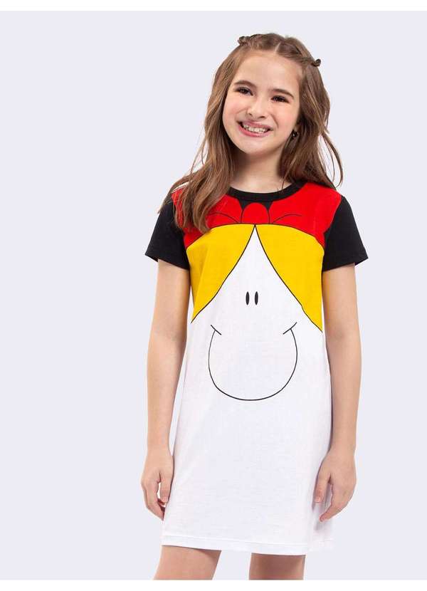 Veggi - Camisola Manga Curta Infantil Turma da Bia Geométrica Branco