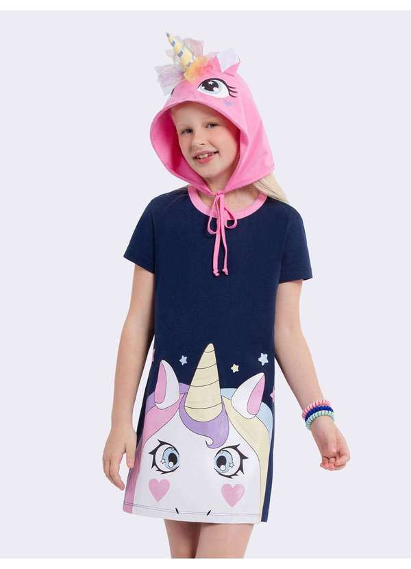 Veggi - Camisola Manga Curta Infantil Unicórnio Azul