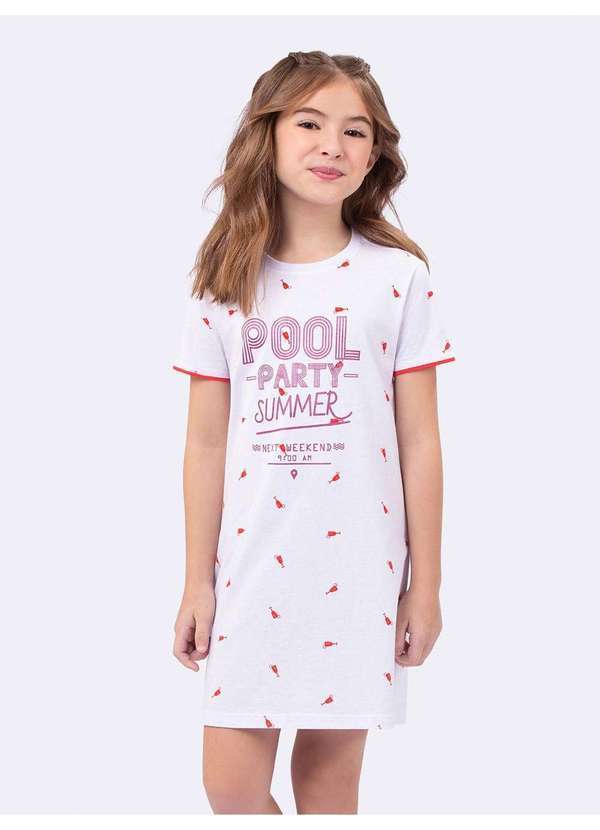 Veggi - Camisola Manga Curta Infantil Vermelha Pool Party Branco