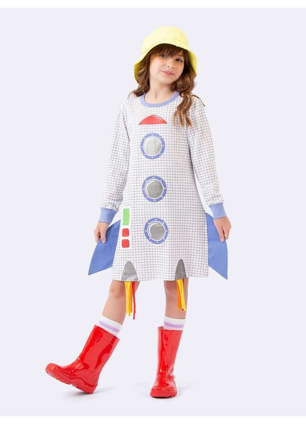 Veggi - Camisola Manga Longa Infantil Foguete Branco