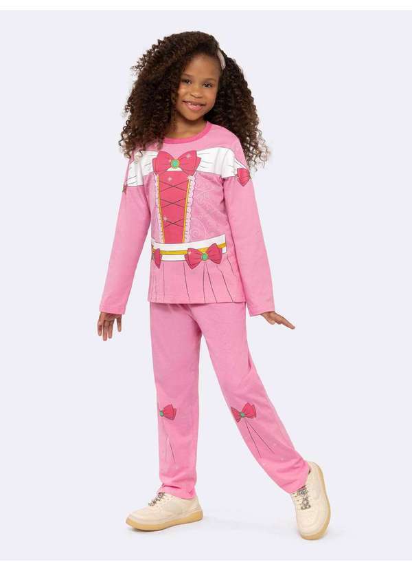 Veggi - Pijama Infantil Manga Longa Princesa com Estampa Metalizada e Gli Rosa 2