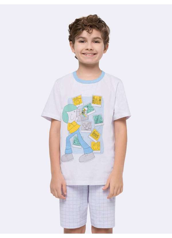 Veggi - Pijama Manga Curta com Bermuda Infantil Turma da Bia Branco
