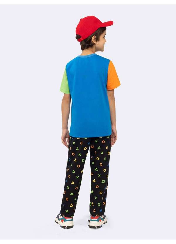 Veggi - Pijama Manga Curta com Calça Infantil Game Over com Estampa que B Azul 3