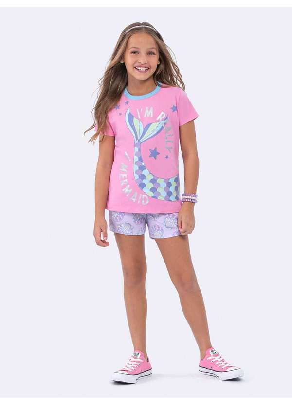 Veggi - Pijama Manga Curta com Glitter Sereia Rosa 2