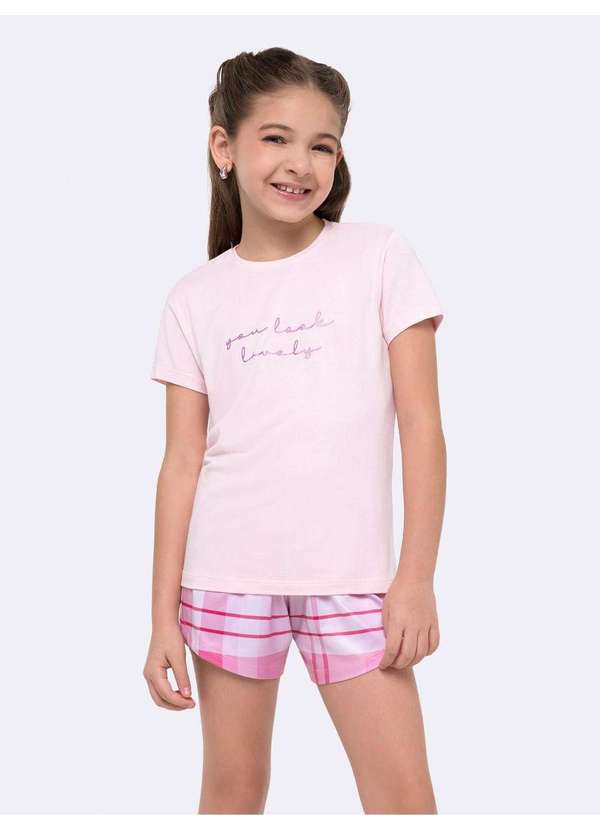 Veggi - Pijama Manga Curta com Short Infantil Rosa
