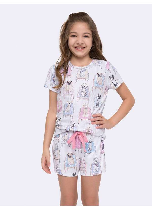 Veggi - Pijama Manga Curta com Short Infantil Branco