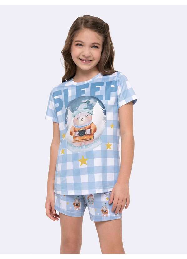 Veggi - Pijama Manga Curta com Short Infantil Azul