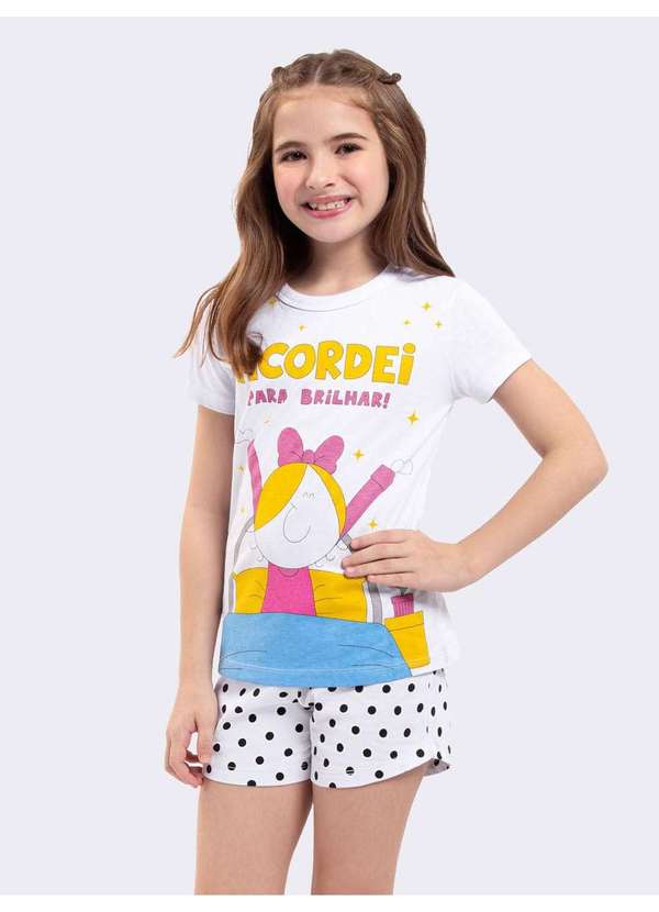 Veggi - Pijama Manga Curta Infantil Acordei para Brilhar Turma da Bia Branco