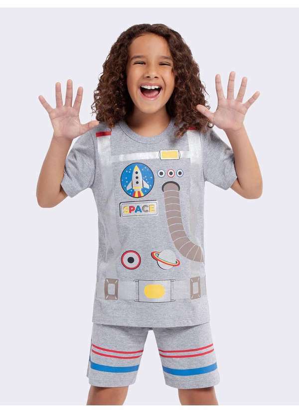 Veggi - Pijama Manga Curta Infantil Astronauta com Mochila Cinza