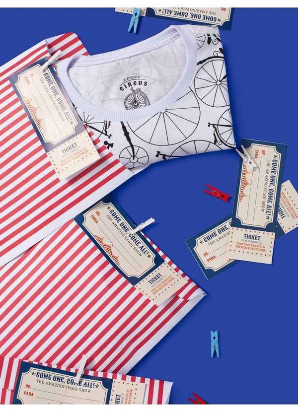 Veggi - Pijama Manga Curta Infantil Bike Vermelho Branco
