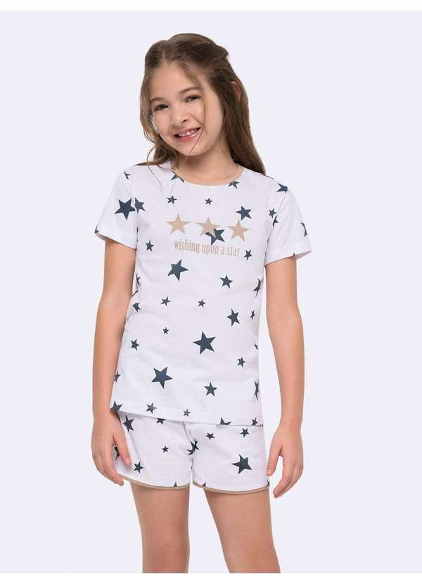 Veggi - Pijama Manga Curta Infantil Estrelas Branco