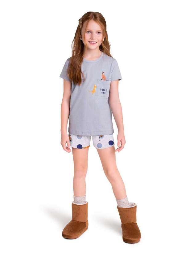 Veggi - Pijama Manga Curta Infantil Feline Cinza 3