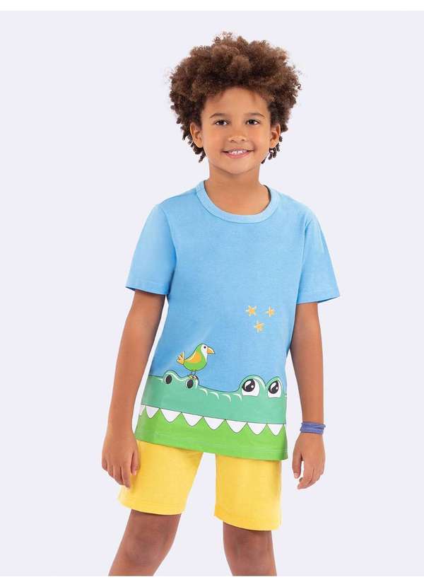 Veggi - Pijama Manga Curta Infantil Jacaré com Necessaire Azul