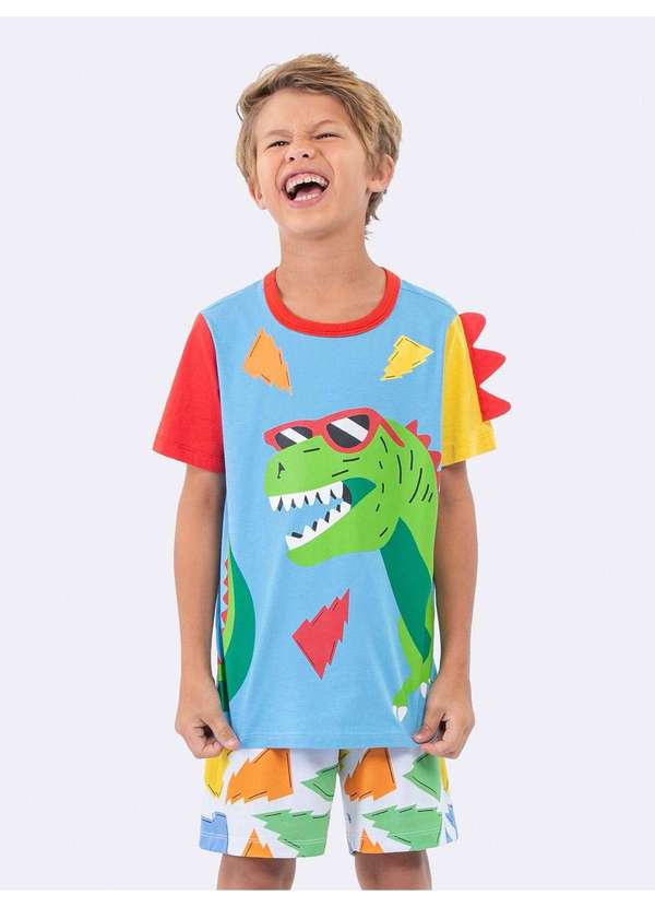 Veggi - Pijama Manga Curta Infantil Masculino Dinossauros Azul