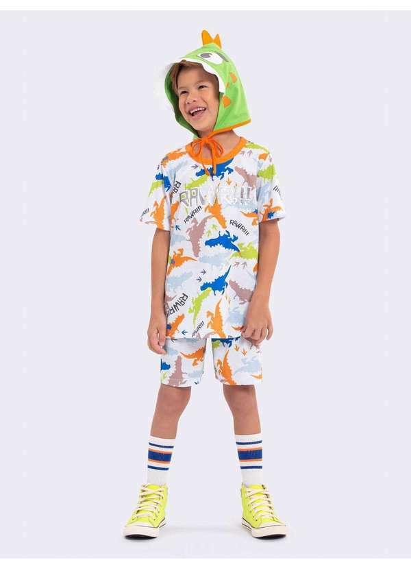 Veggi - Pijama Manga Curta Infantil My Dino com Capuz Branco