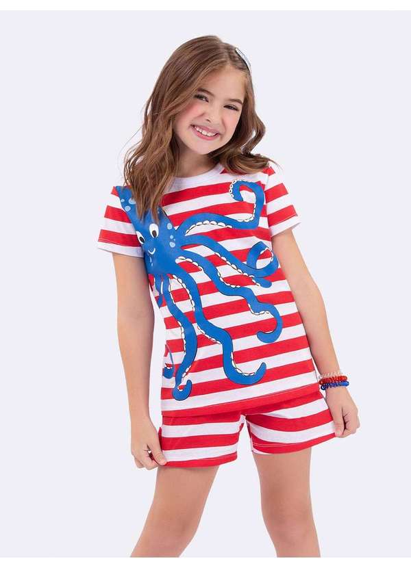 Veggi - Pijama Manga Curta Infantil Polvo com Mochila Branco 4