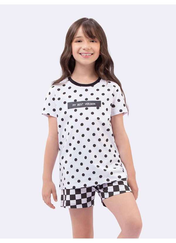 Veggi - Pijama Manga Curta Infantil Preto e Branco Branco 3