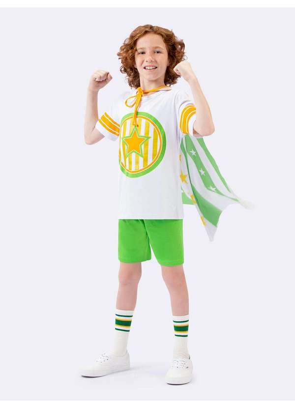 Veggi - Pijama Manga Curta Infantil Super Herói com Capa Branco
