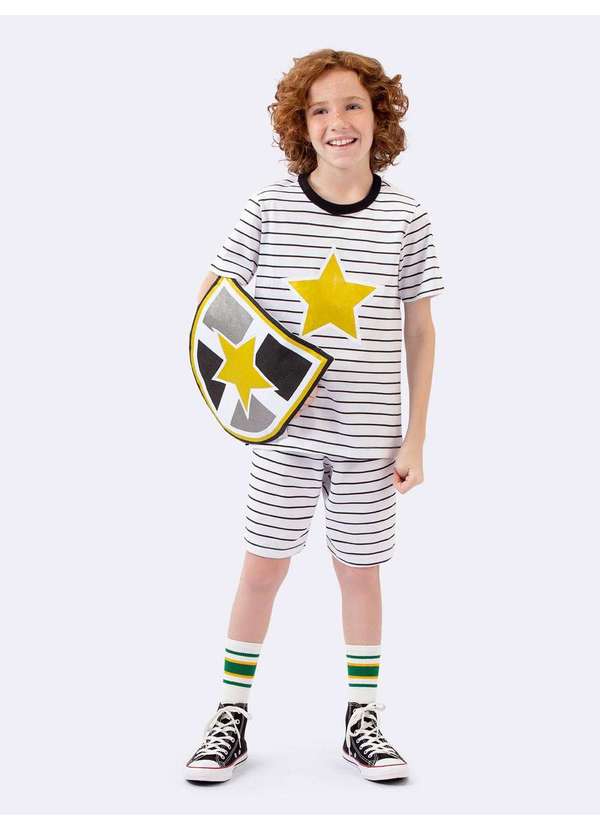 Veggi - Pijama Manga Curta Infantil Super Herói com Escudo Branco